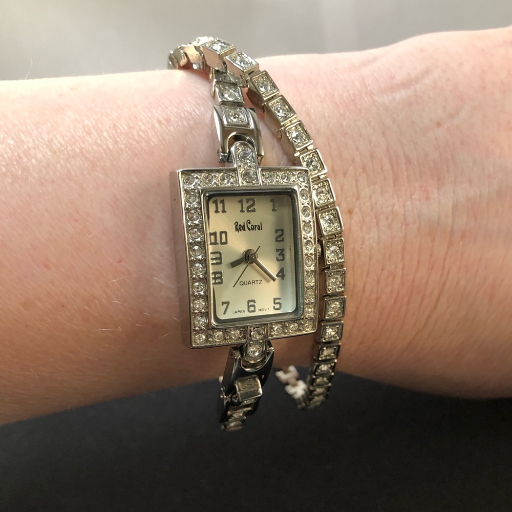 Red coral silver watch